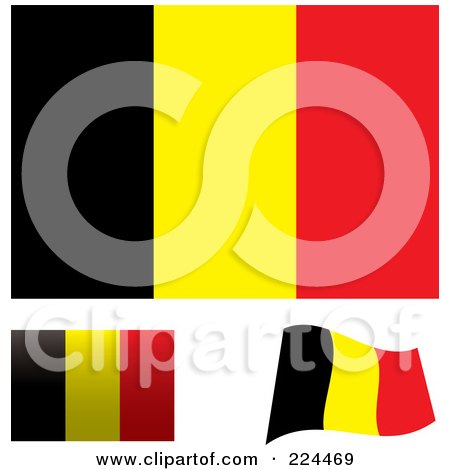 Royalty-Free (RF) Clipart Illustration of a Digital Collage Of Flat, Shaded And Waving Belgium Flags by michaeltravers