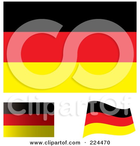 Royalty-Free (RF) Clipart Illustration of a Digital Collage Of Flat, Shaded And Waving German Flags by michaeltravers