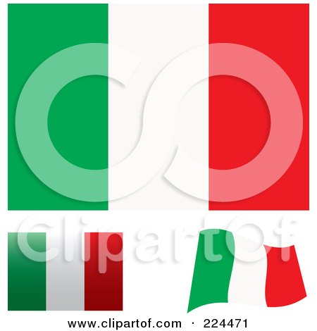 Royalty-Free (RF) Clipart Illustration of a Digital Collage Of Flat, Shaded And Waving Italy Flags by michaeltravers