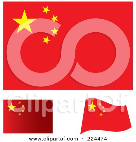 Royalty-Free (RF) Clipart Illustration of a Digital Collage Of Flat, Shaded And Waving China Flags by michaeltravers