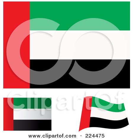 Royalty-Free (RF) Clipart Illustration of a Digital Collage Of Flat, Shaded And Waving United Arab Emirates Flags by michaeltravers