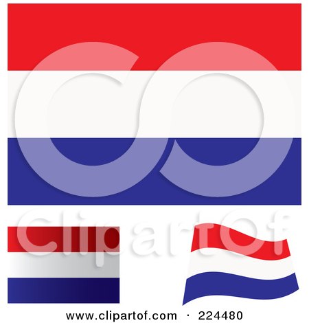 Royalty-Free (RF) Clipart Illustration of a Digital Collage Of Flat, Shaded And Waving Netherlands Flags by michaeltravers