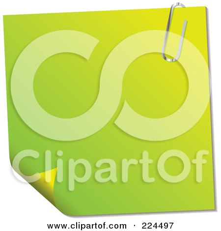 Royalty-Free (RF) Clipart Illustration of a Curling Green Memo Note With A Paperclip by michaeltravers