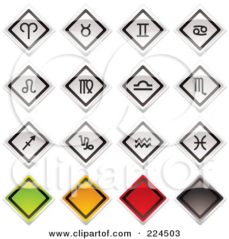 Royalty-Free (RF) Clipart Illustration of a Digital Collage Of Shiny Metal Horoscope Signs by michaeltravers