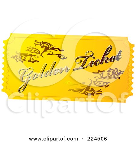 Royalty-Free (RF) Clipart Illustration of a Golden Ticket by michaeltravers