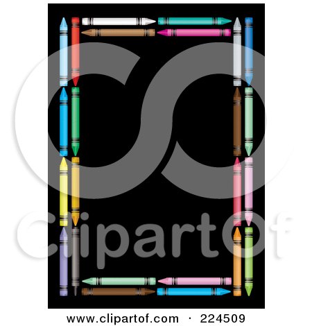 Royalty-Free (RF) Clipart Illustration of a Colorful Crayon Border On Black by michaeltravers