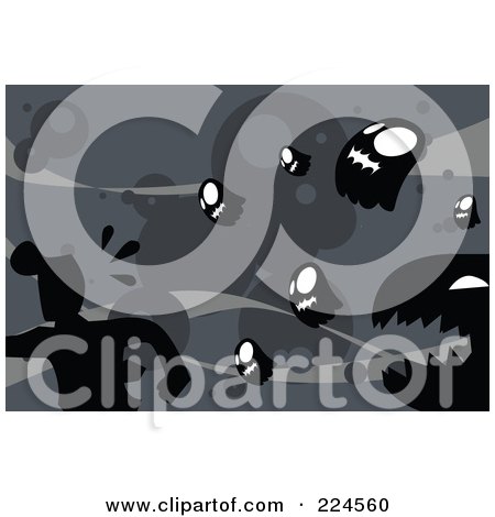 Royalty-Free (RF) Clipart Illustration of a Man Running From Ghosts Over Gray by mayawizard101
