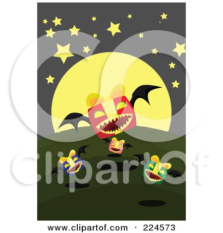 Royalty-Free (RF) Clipart Illustration of Vampire Gifts Against A Full Moon by mayawizard101