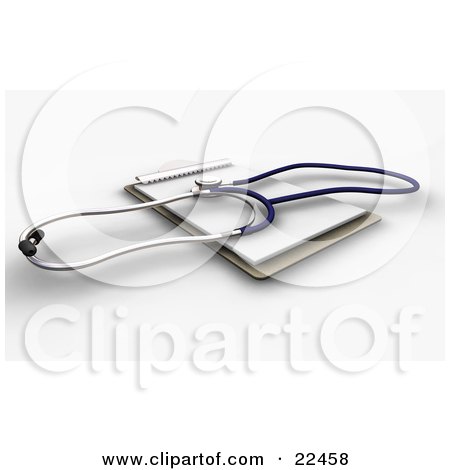 Clipart Illustration of a Doctor Or Vet Stethoscope On Top Of A Clipboard With Blank Pages by KJ Pargeter