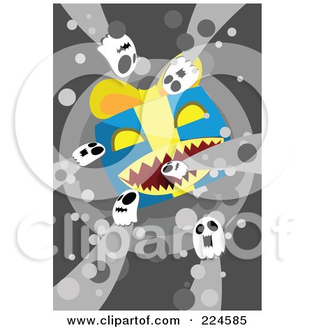 Royalty-Free (RF) Clipart Illustration of Spooky Ghosts And A Big Evil Present by mayawizard101
