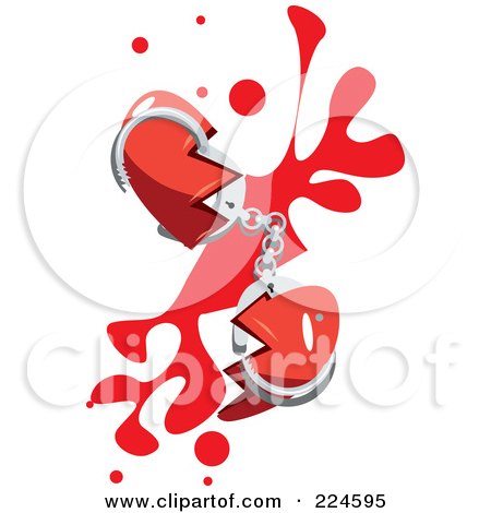 Royalty-Free (RF) Clipart Illustration of a Broken Heart With Hand Cuffs And Blood by mayawizard101