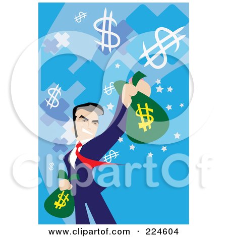 Royalty-Free (RF) Clipart Illustration of a Businessman Holding Out A Money Bag by mayawizard101