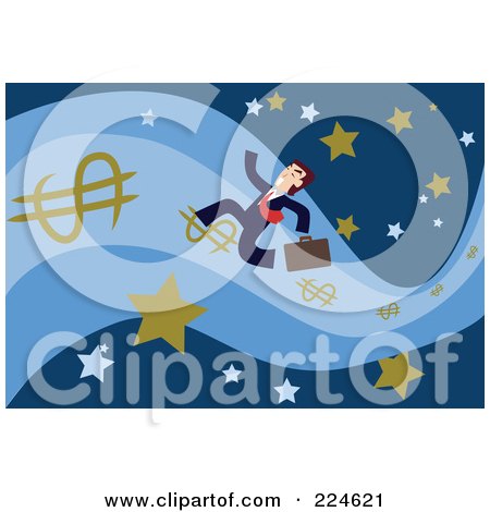 Royalty-Free (RF) Clipart Illustration of a Businessman Running On A Dollar Wave by mayawizard101