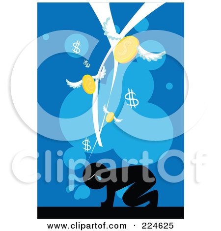 Royalty-Free (RF) Clipart Illustration of a Businessman Weeping Under Dollar Symbols And Flying Coins by mayawizard101