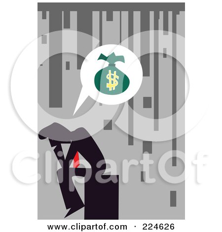 Royalty-Free (RF) Clipart Illustration of a Sad Businessman On A Column, Thinking About Financial Loss by mayawizard101