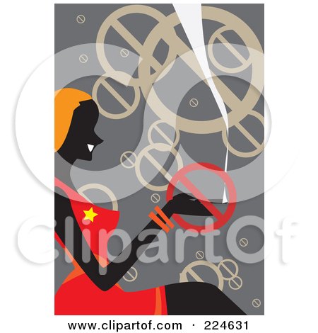 Royalty-Free (RF) Clipart Illustration of a Silhouetted Woman Sitting And Smoking Around Prohibited Symbols by mayawizard101