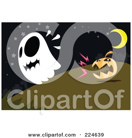 Royalty-Free (RF) Clipart Illustration of a Jackolantern Chasing A Ghost by mayawizard101