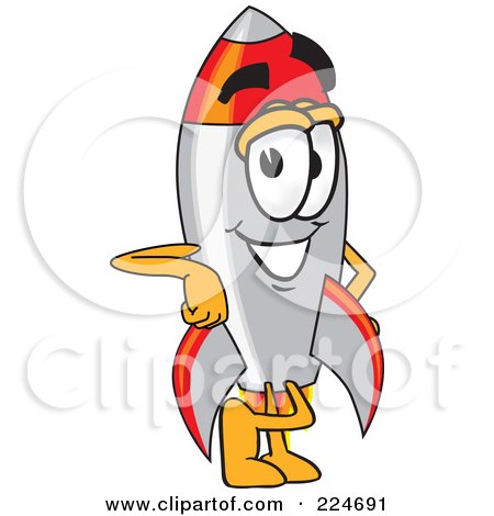 Royalty-Free (RF) Clipart Illustration of a Rocket Mascot Cartoon Character Leaning by Mascot Junction