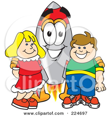 Royalty-Free (RF) Clipart Illustration of a Rocket Mascot Cartoon Character With School Children by Mascot Junction