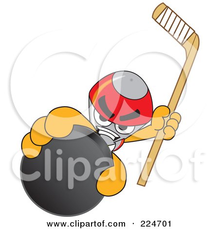 Royalty-Free (RF) Clipart Illustration of a Rocket Mascot Cartoon Character Grabbing A Hockey Puck by Mascot Junction