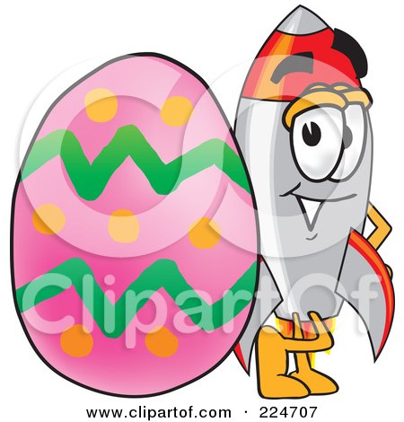 Royalty-Free (RF) Clipart Illustration of a Rocket Mascot Cartoon Character With An Easter Egg by Mascot Junction
