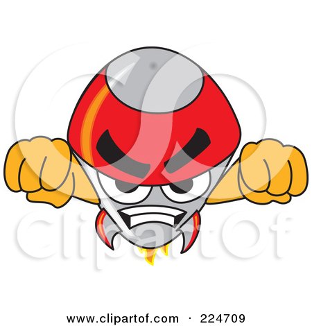 Royalty-Free (RF) Clipart Illustration of a Rocket Mascot Cartoon Character Flying Forward by Mascot Junction