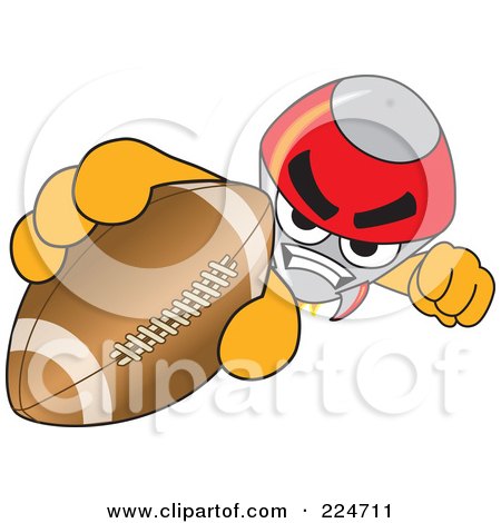 Royalty-Free (RF) Clipart Illustration of a Rocket Mascot Cartoon Character Grabbing A Football by Mascot Junction