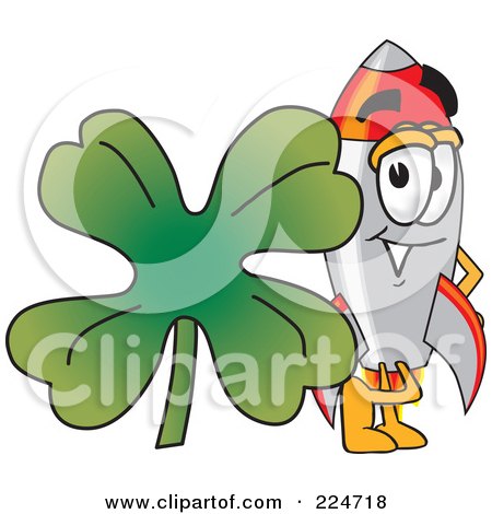 Royalty-Free (RF) Clipart Illustration of a Rocket Mascot Cartoon Character With A Clover by Mascot Junction