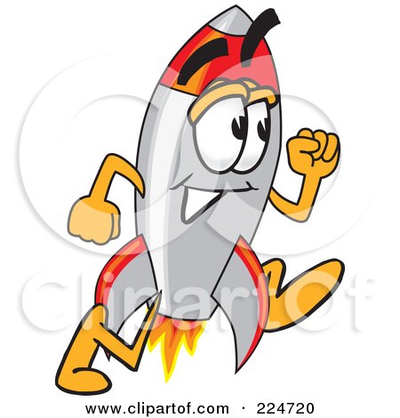 Royalty-Free (RF) Clipart Illustration of a Rocket Mascot Cartoon Character Running by Mascot Junction