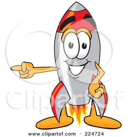 Royalty-Free (RF) Clipart Illustration of a Rocket Mascot Cartoon Character Pointing Left by Mascot Junction