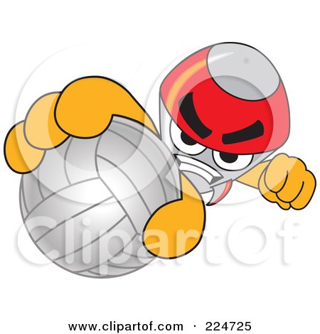 Royalty-Free (RF) Clipart Illustration of a Rocket Mascot Cartoon Character Grabbing A Volleyball by Mascot Junction