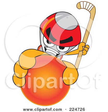 Royalty-Free (RF) Clipart Illustration of a Rocket Mascot Cartoon Character Grabbing A Hockey Ball by Mascot Junction