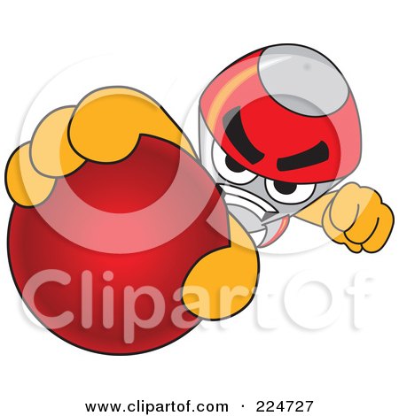 Royalty-Free (RF) Clipart Illustration of a Rocket Mascot Cartoon Character Grabbing A Red Ball by Mascot Junction