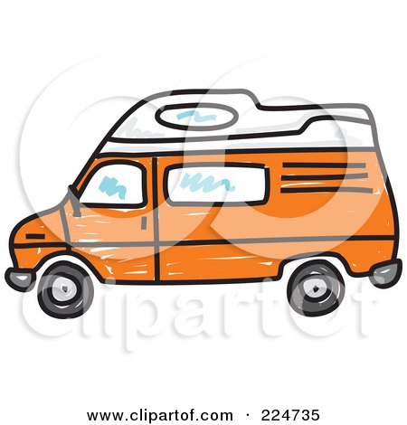 Royalty-Free (RF) Clipart Illustration of an Orange Camper Van by Prawny