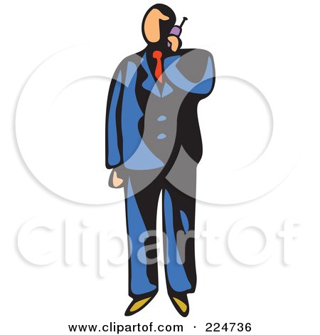 Royalty-Free (RF) Clipart Illustration of a Whimsy Businessman Talking On A Cell Phone by Prawny