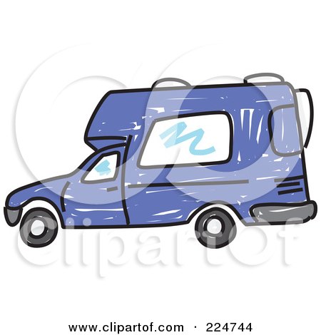 Royalty-Free (RF) Clipart Illustration of a Blue Camper Van by Prawny