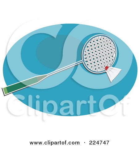 Royalty-Free (RF) Clipart Illustration of a Badminton Racket And Shuttlecock On A Blue Oval by Prawny