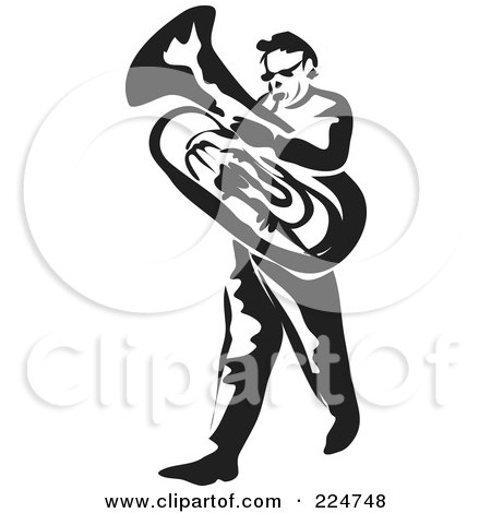 Royalty-Free (RF) Clipart Illustration of a Black And White Thick Line Drawing Of A Man Playing A Tuba by Prawny