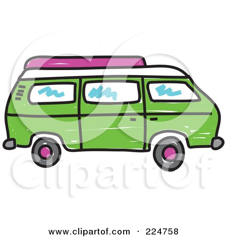 Royalty-Free (RF) Clipart Illustration of a Green Camper Van by Prawny