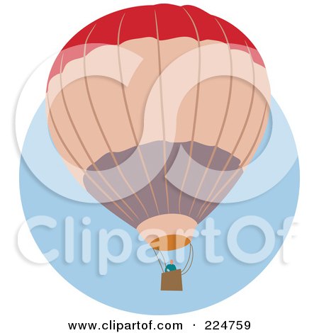 Royalty-Free (RF) Clipart Illustration of a Red, Tan And Gray Hot Air Balloon Over A Blue Circle by Prawny