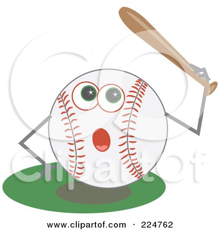 Royalty-Free (RF) Clipart Illustration of a Baseball Character Holding Up A Bat by Prawny