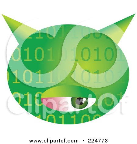 Royalty-Free (RF) Clipart Illustration of a Green Binary Computer Virus With An Eye by Prawny