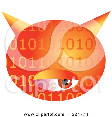 Royalty-Free (RF) Clipart Illustration of an Orange Binary Computer Virus With An Eye by Prawny