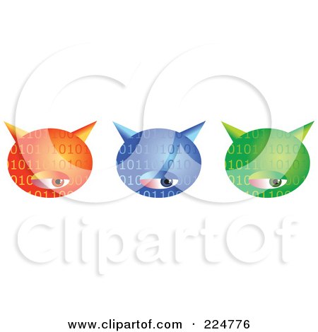 Royalty-Free (RF) Clipart Illustration of a Digital Collage Of Orange, Blue And Green Binary Computer Virus With Eyes by Prawny