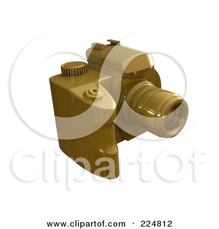 Royalty-Free (RF) Clipart Illustration of a 3d Gold Dslr Camera - Angle 2 by patrimonio