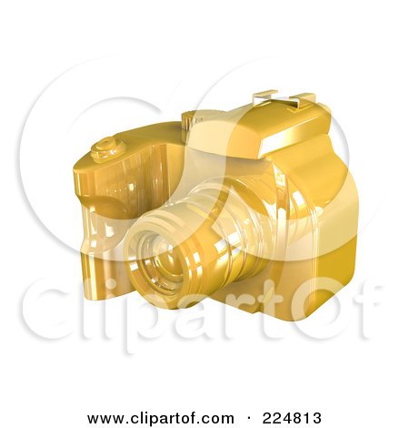 Royalty-Free (RF) Clipart Illustration of a 3d Gold Dslr Camera - Angle 3 by patrimonio