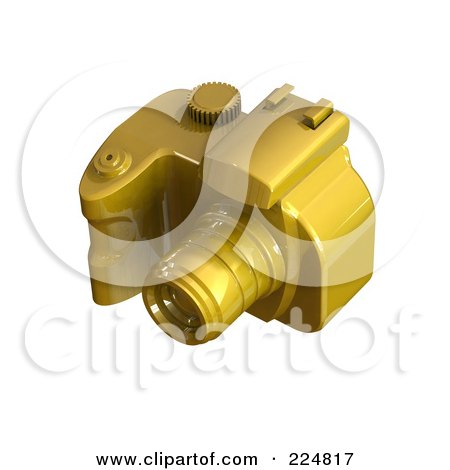 Royalty-Free (RF) Clipart Illustration of a 3d Gold Dslr Camera - Angle 4 by patrimonio