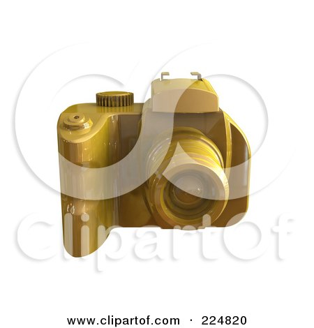 Royalty-Free (RF) Clipart Illustration of a 3d Gold Dslr Camera - Angle 1 by patrimonio