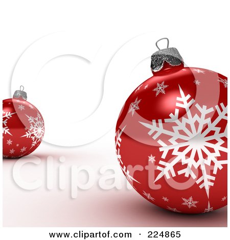Royalty-Free (RF) Clipart Illustration of Two 3d Red Christmas Ball Ornaments With Snowflake Patterns by stockillustrations