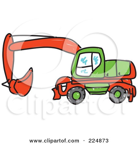 Royalty-Free (RF) Clipart Illustration of a Green And Red Digger Machine by Prawny